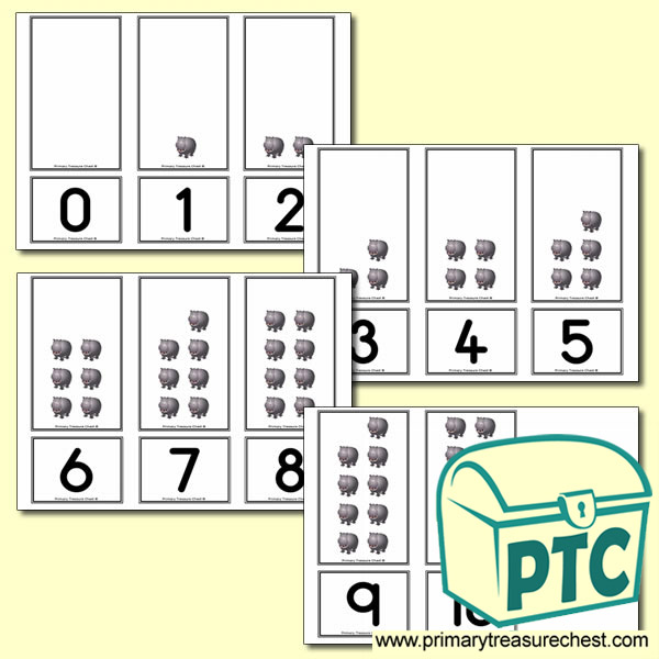 Hippo Number Shapes Matching Cards 0 to 10