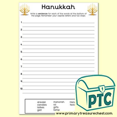 Hanukkah Themed Sentence Writng Activity