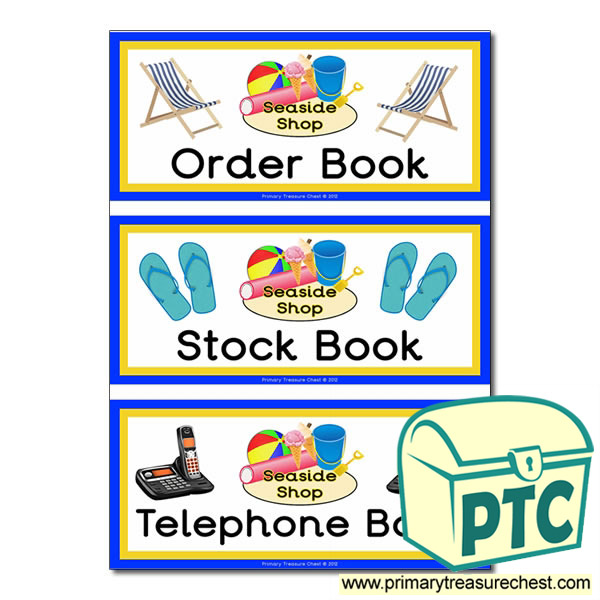 Seaside Shop Role Play Book Covers / Labels