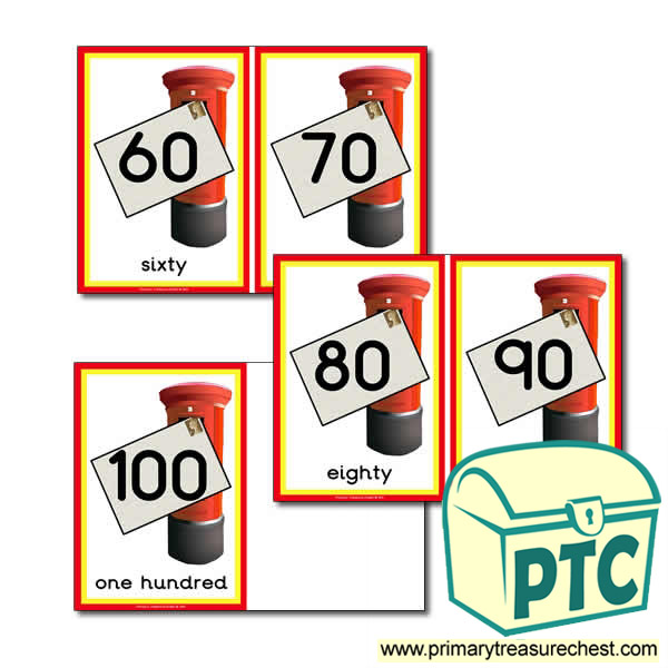 Postbox Number Line 60 to 100 in 10s