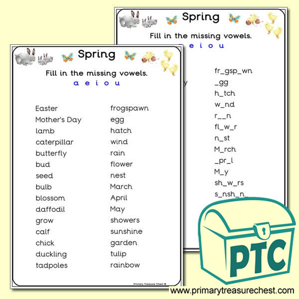 Spring Themed Missing Vowels Worksheet