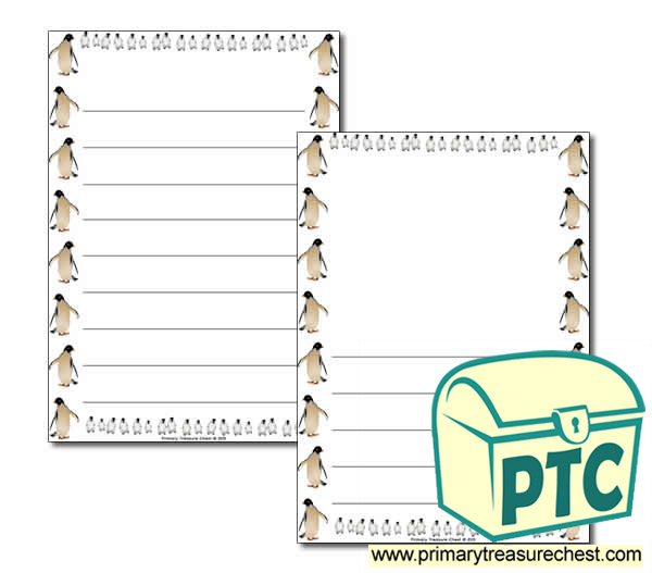 Penguin themed Page Borders/Writing Frames (wide lines)