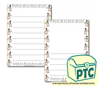 Penguin themed Page Borders/Writing Frames (wide lines)