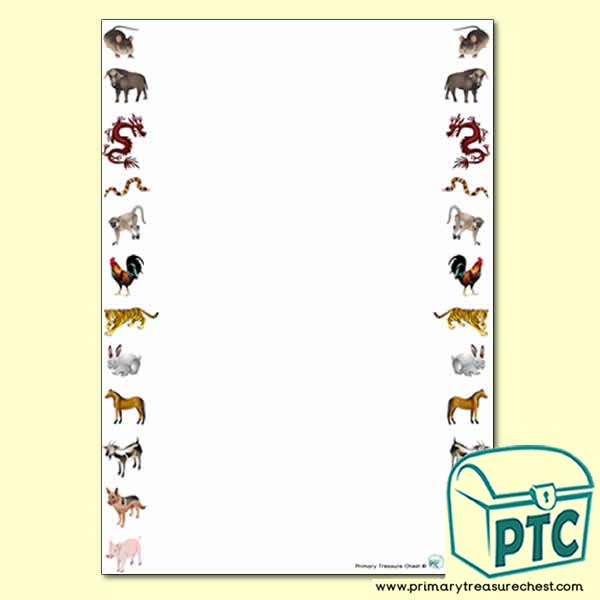 Chinese New Year Animals Page Border/Writing Frames - No Lines