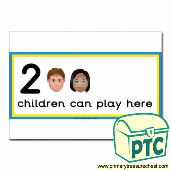 Small World Area Sign - Images of Faces - 2 children can play here - Classroom Organisation Poster