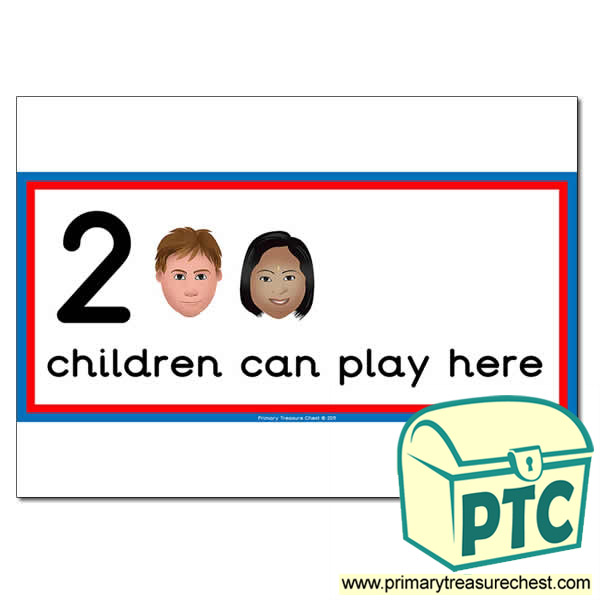 Maths Area Sign - Images of Faces - 2 children can play here - Classroom Organisation Poster
