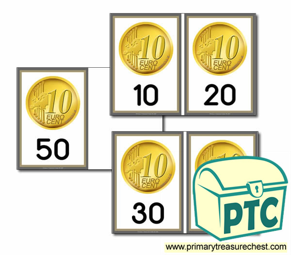10c Euro Coins - Counting in 10c Cards (10-50)