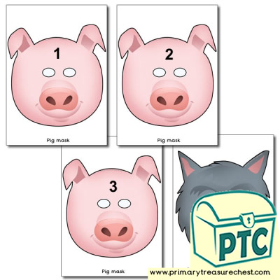 3 Little Pigs Number Role Play Masks
