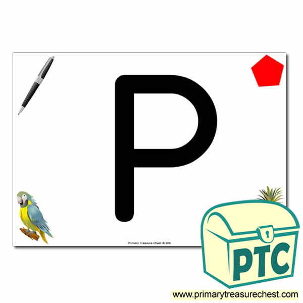 'P' Uppercase Letter A4 poster with high quality realistic images