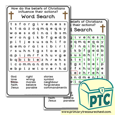 Christianity Themed Word Search Worksheet