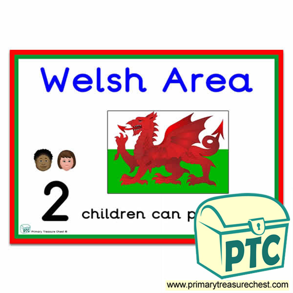 Welsh Area Sign - Number Pattern Images Provided  '2 children can play here' - Classroom Organisation Poster