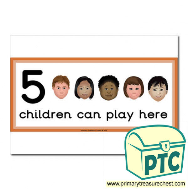 Listening Area Sign - Images of Faces - 5 children can play here - Classroom Organisation Poster