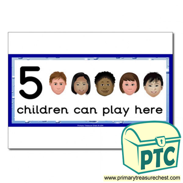 Water Area Sign - Images of Faces - 5 children can play here - Classroom Organisation Poster