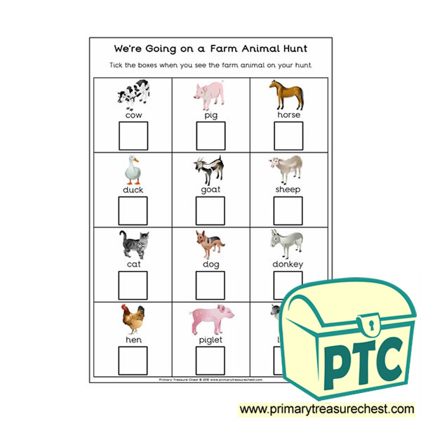 Farm Animals Themed We're Going on a Hunt Worksheet