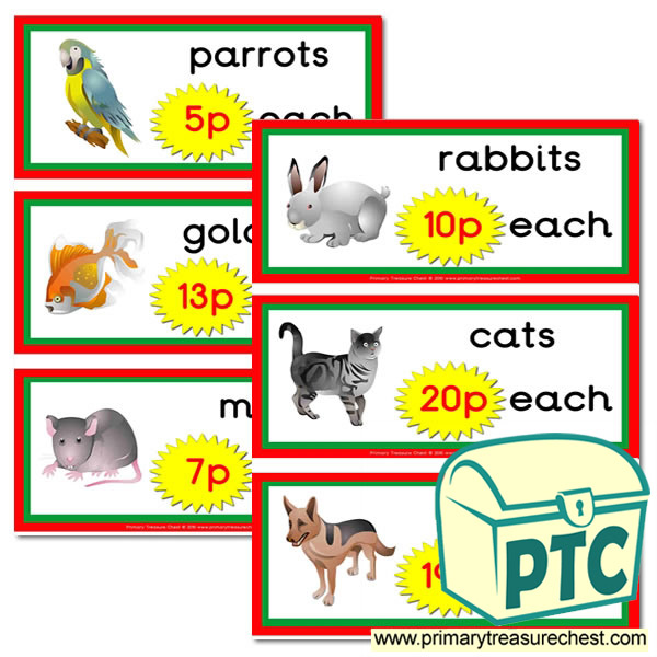 Pet Shop Role Play Prices Flashcards (1-20p)