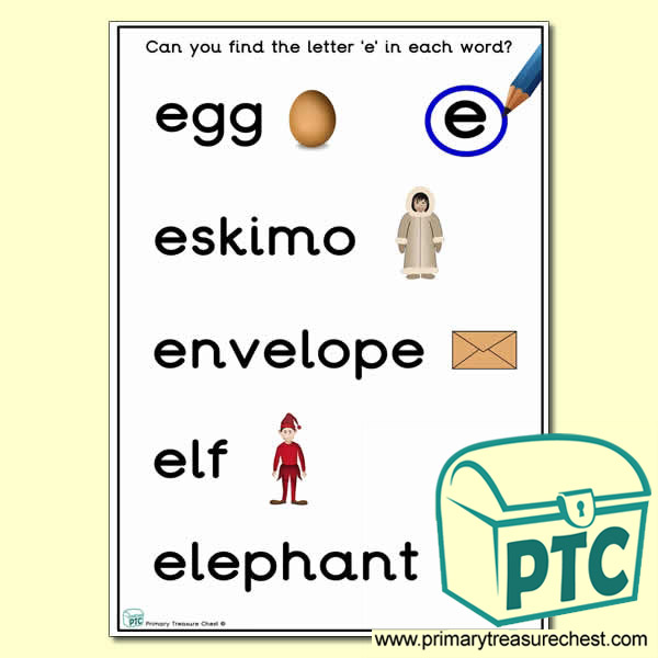 Find the Letter 'e' Activity Sheet