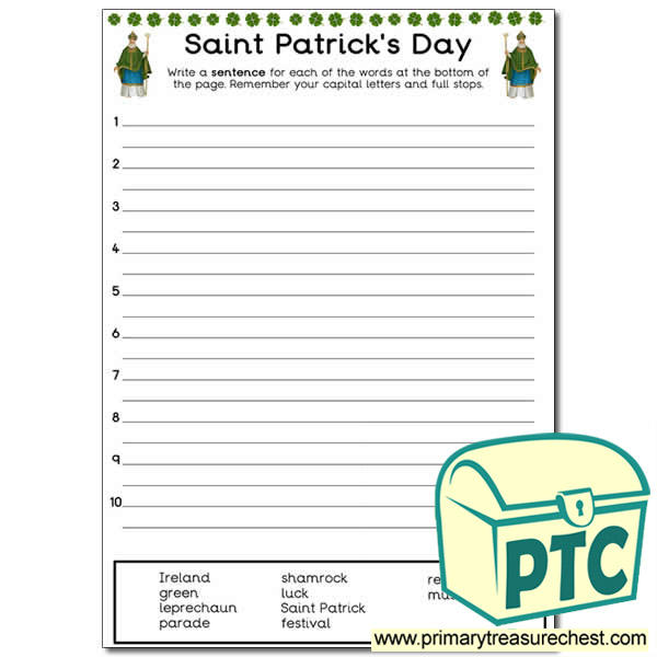 'Saint Patrick's Day' Themed Sentence Worksheet