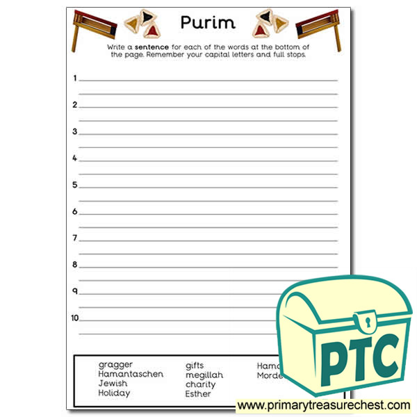 'Purim' Themed Sentence Worksheet