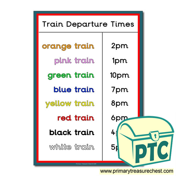 Role Play Train Station Departure Times (Coloured)