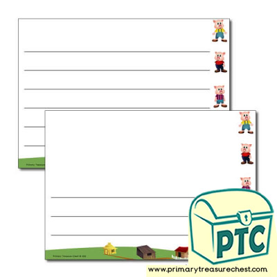 3 Little Pigs Themed Border, A4 Landscape Sheets - Wide Lined