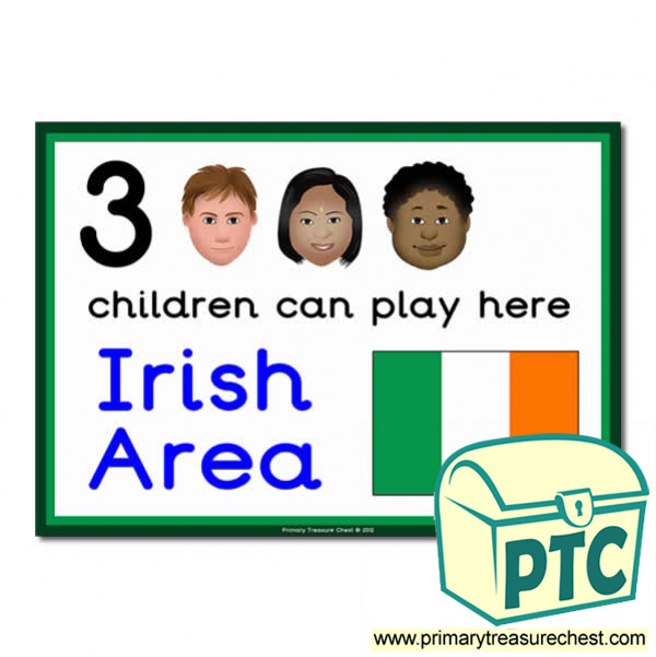 Irish Area Sign - Images Provided - 3 children can play here - Classroom Organisation Poster