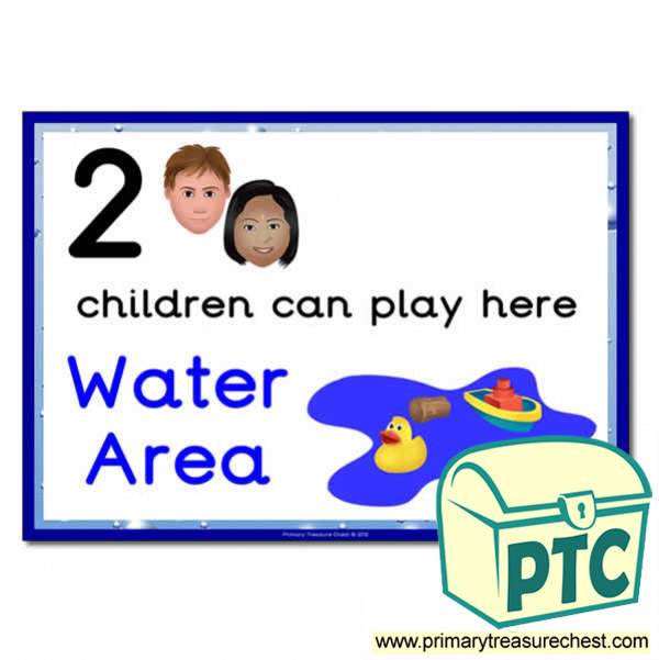Water Area Sign - Images Provided - 2 children can play here - Classroom Organisation Poster