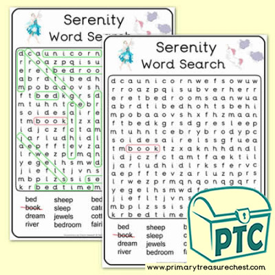 Serenity themed A4 Word Search Worksheet