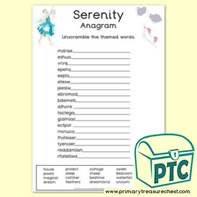 Serenity themed Anagram Worksheet