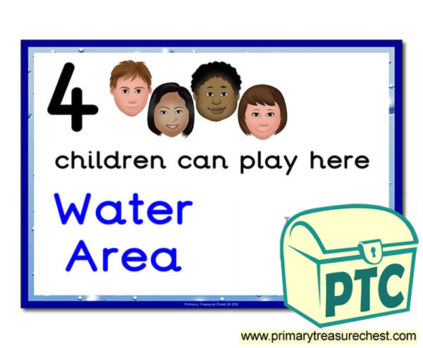 Water Area Sign - Add Your Own Image - 4 children can play here - Classroom Organisation Poster