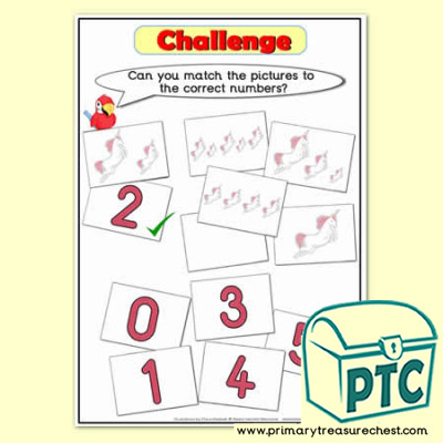 Challenge - Matching Numbers with Pictures Unicorn Themed Tuff Tray Resource