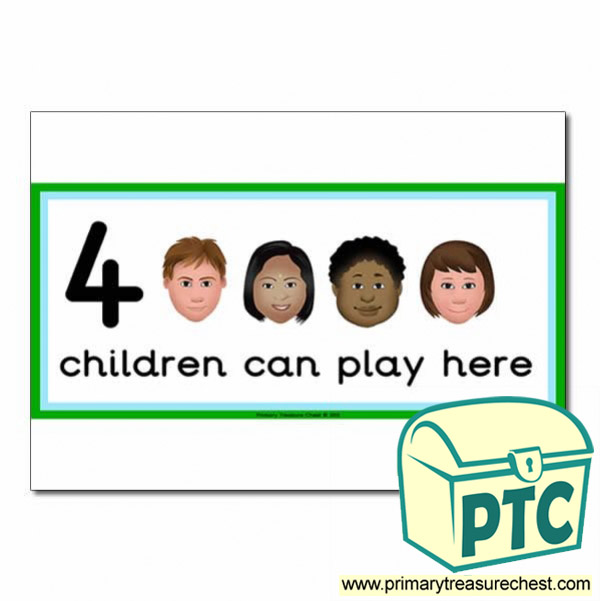 Outside Area Sign - Images of Faces - 4 children can play here - Classroom Organisation Poster
