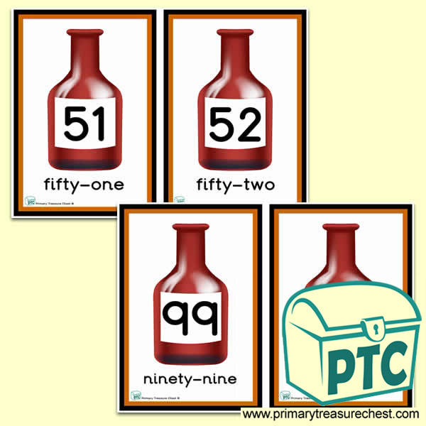 Red Bottle Themed Number Line 51 to 100