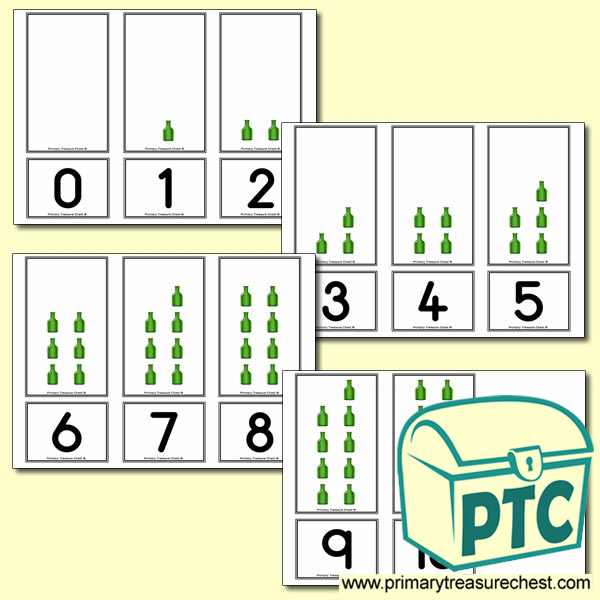 Green Bottle Number Shapes Matching Cards 0 to 10