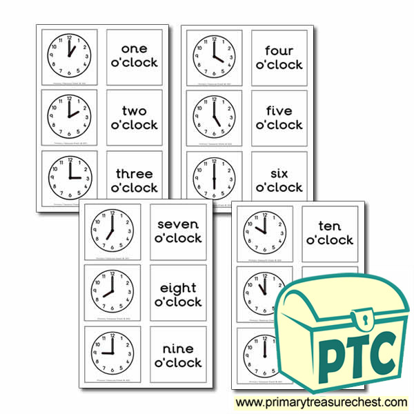 Clock Themed Matching Cards - Tell the Time