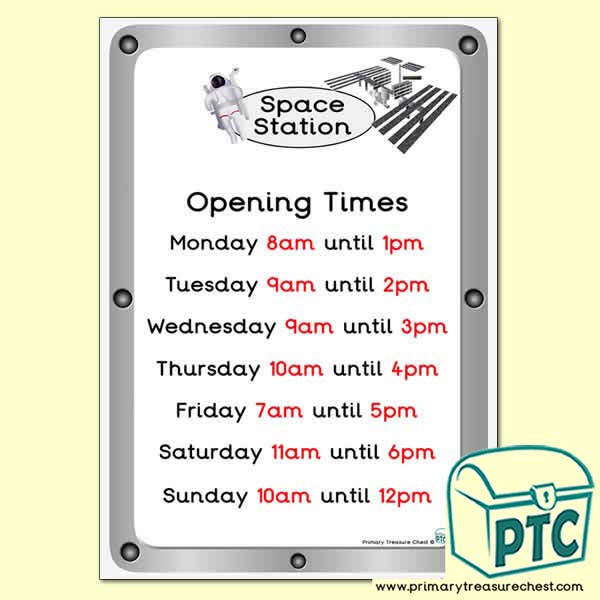Space Station Role Play Opening Times (O'clock Times) 