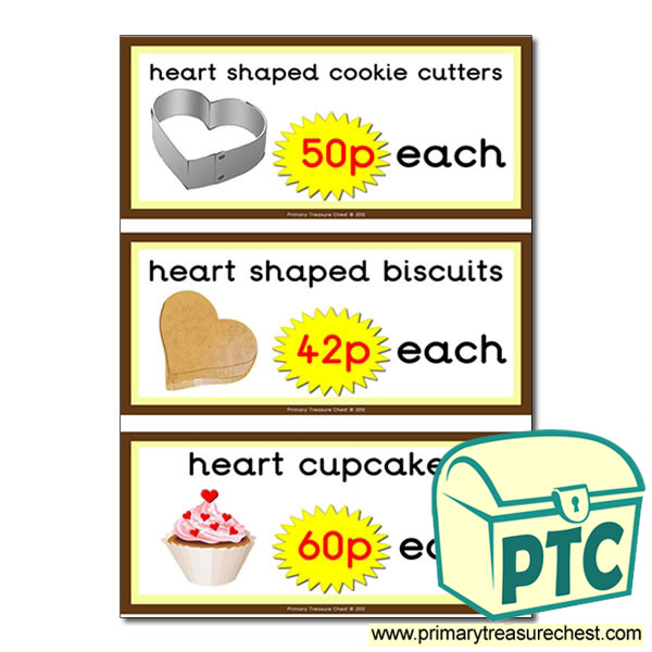 St. Valentine's Day Cake/Biscuit Prices Flashcards 21p to £99