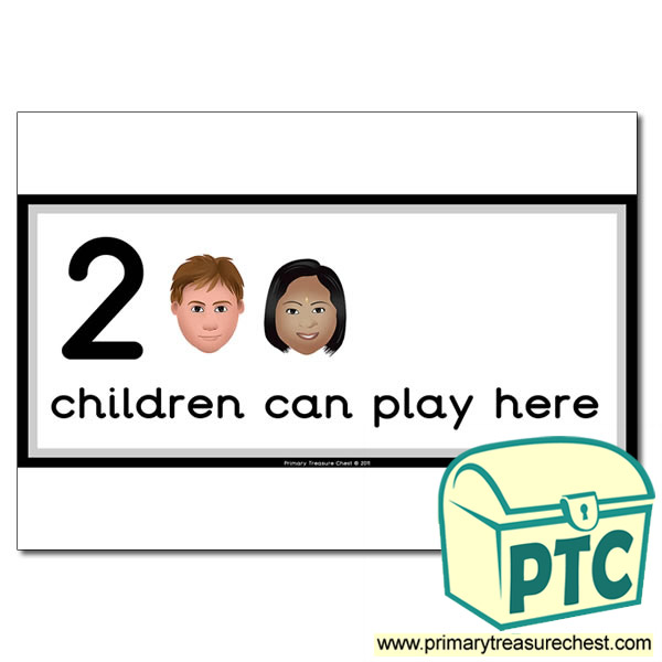 Computer Area Sign - Images of Faces - 2 children can play here - Classroom Organisation Poster