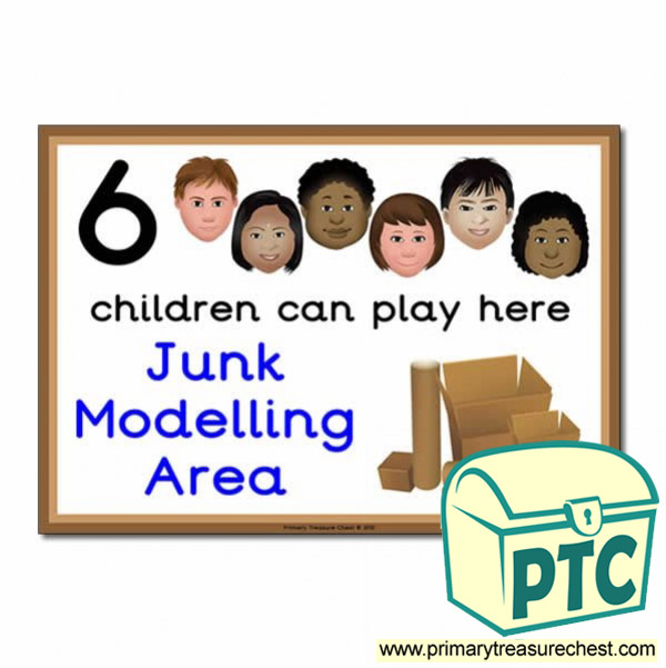 Junk Modelling Area Sign - Images Provided - 6 children can play here - Classroom Organisation Poster