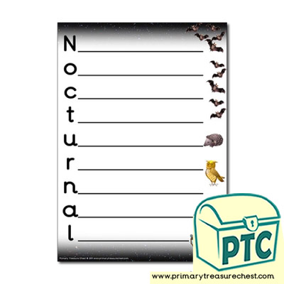 Nocturnal Animal Themed Acrostic Poem Sheet