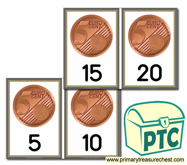 5c Euro Coins - Counting in 5c Cards (5-20)