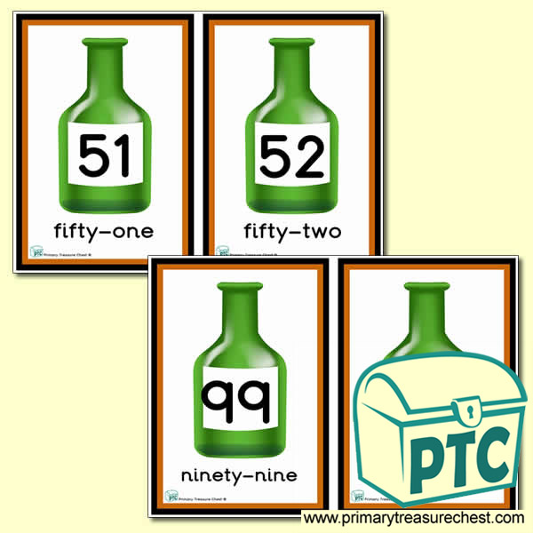 Green Bottle Themed Number Line 51 to 100