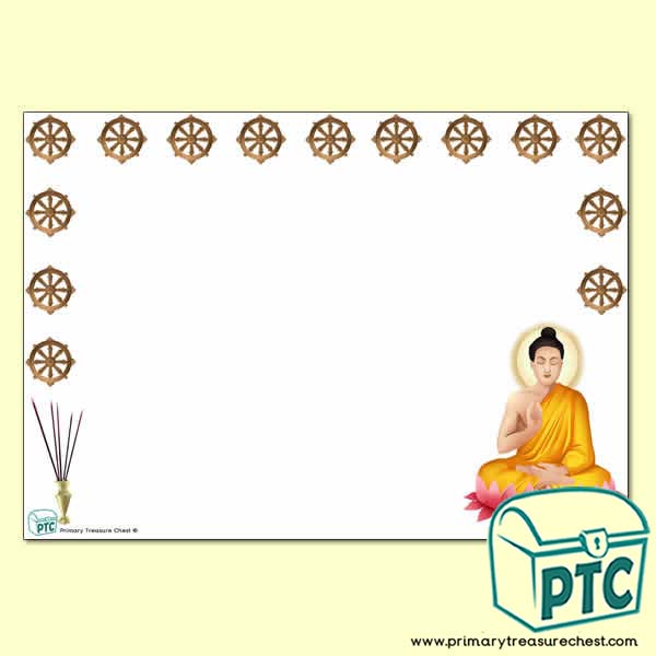 Buddhism Landscape Page Border/Writing Frame (no lines)