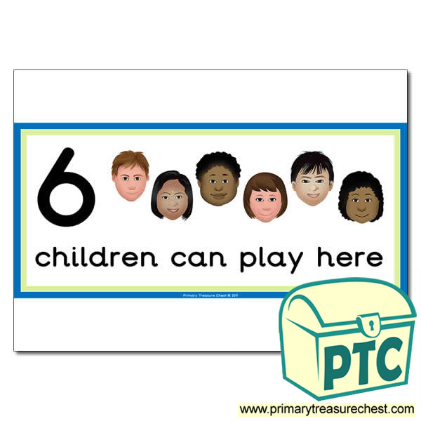 Writing Area Sign - Images of Faces - 6 children can play here - Classroom Organisation Poster
