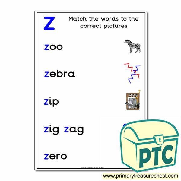Match the 'z' Themed Words to the Pictures