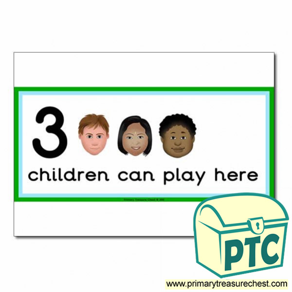 Outside Area Sign - Images of Faces - 3 children can play here - Classroom Organisation Poster