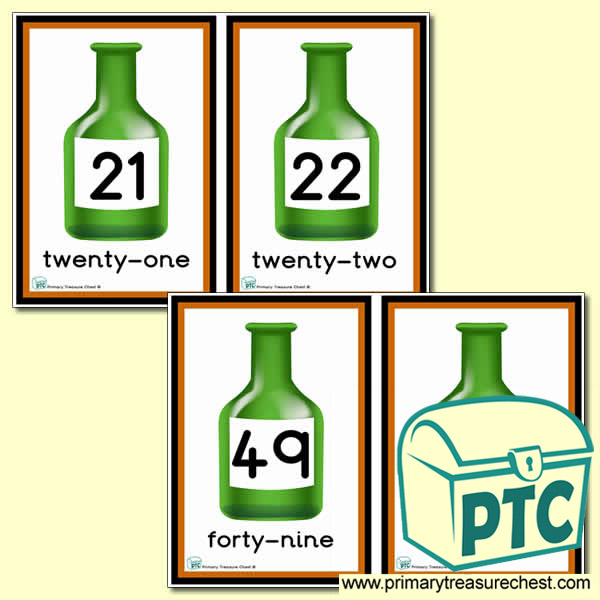 Green Bottle Themed Number Line 21 to 50