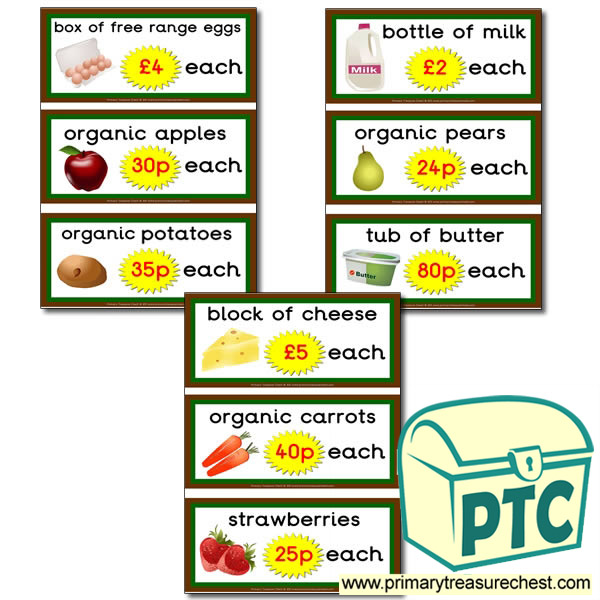 Farm Shop Role Play Prices Flashcards (21p to £99)