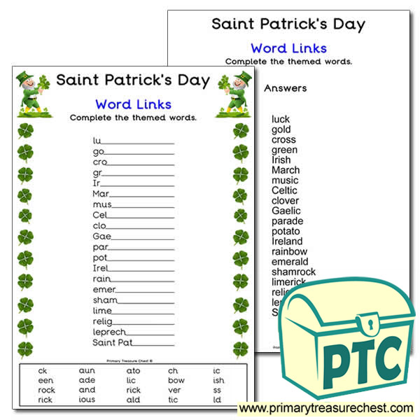 Saint Patrick's Day Word Link Worksheet