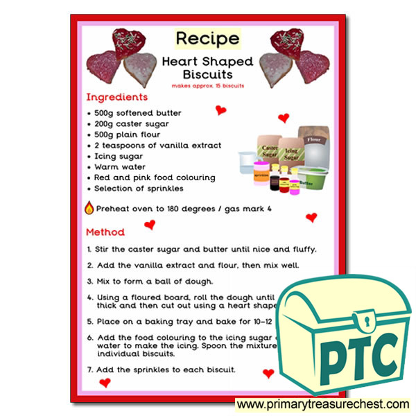 Poster Recipe for Heart Shaped Biscuits