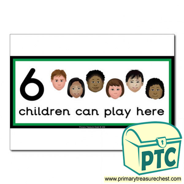 Irish Area Sign - Images of Faces - 6 children can play here - Classroom Organisation Poster